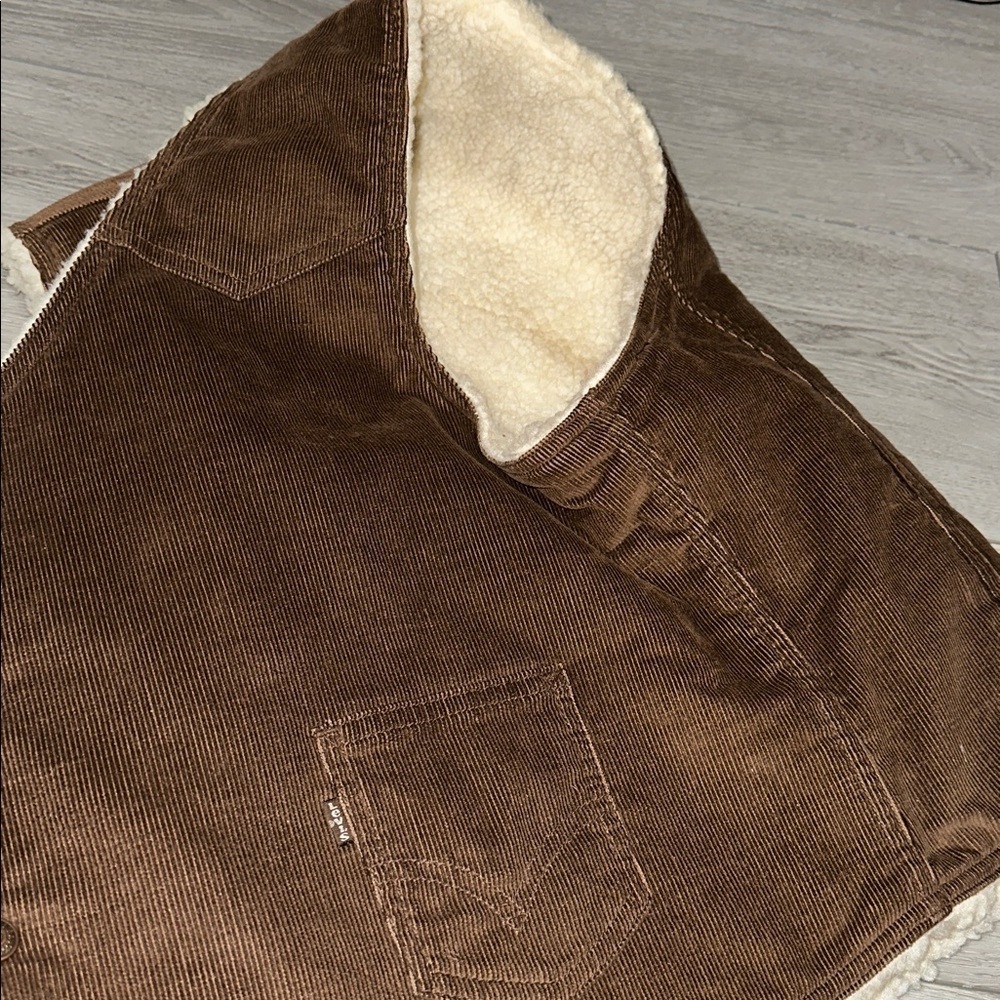 Vintage Levis Brown Corduroy Sherpa Vest Mens Large Snap On  size X-large - Picture 10 of 17